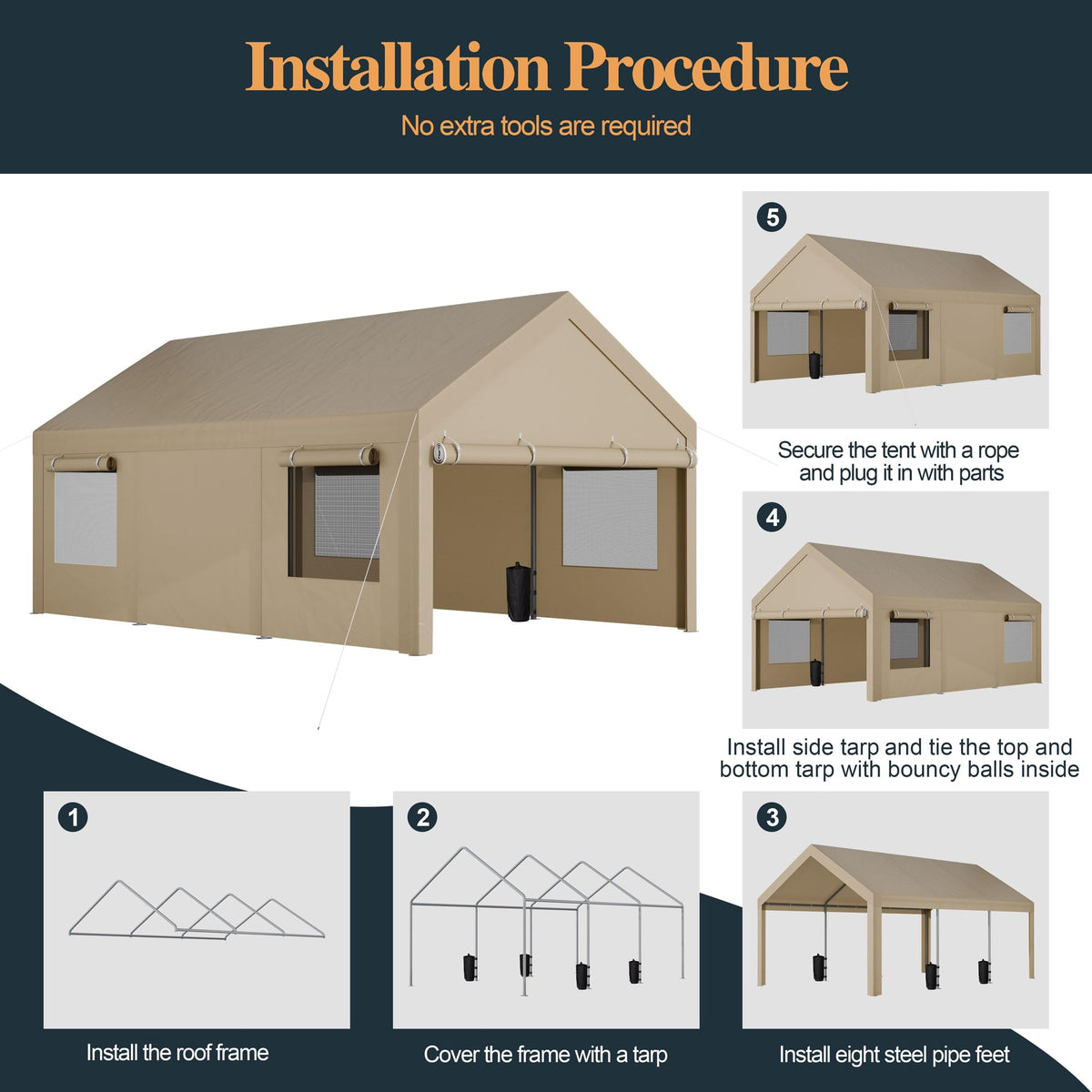 Shintenchi 12x20 carport galvanized frame resists rust.