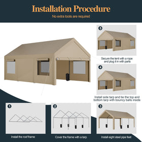 Shintenchi 12x20 carport galvanized frame resists rust.