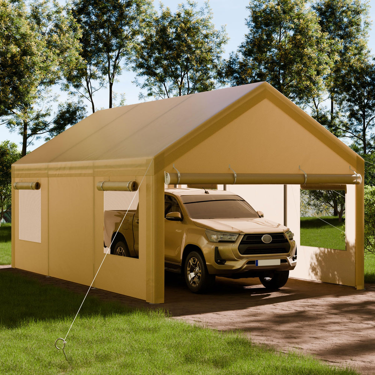 Shintenchi 12x20 carport frame with heavy-duty galvanized steel.