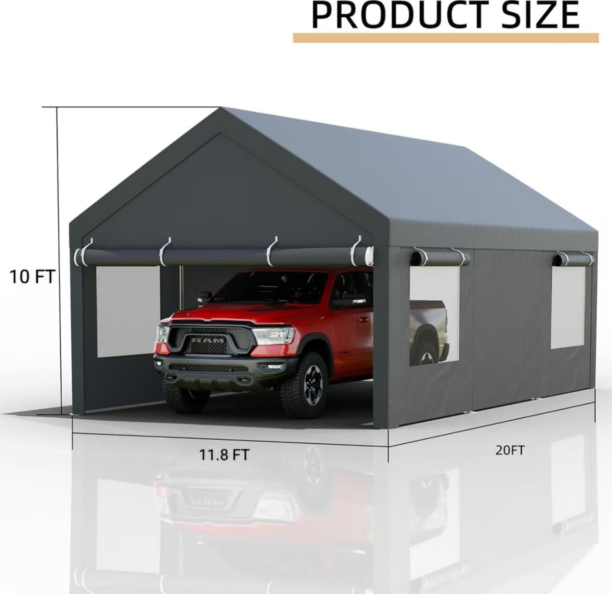 Shintenchi carport side door demonstrates versatile storage and easy vehicle access.
