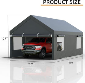 Shintenchi carport side door demonstrates versatile storage and easy vehicle access.