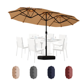 Shintenchi 13ft patio umbrella with base provides stable shade for outdoor gatherings.