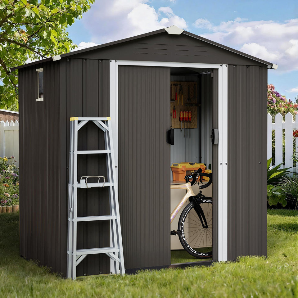 Shintenchi 6x4 ft outdoor storage shed with window provides natural light for tidy yard organization.
