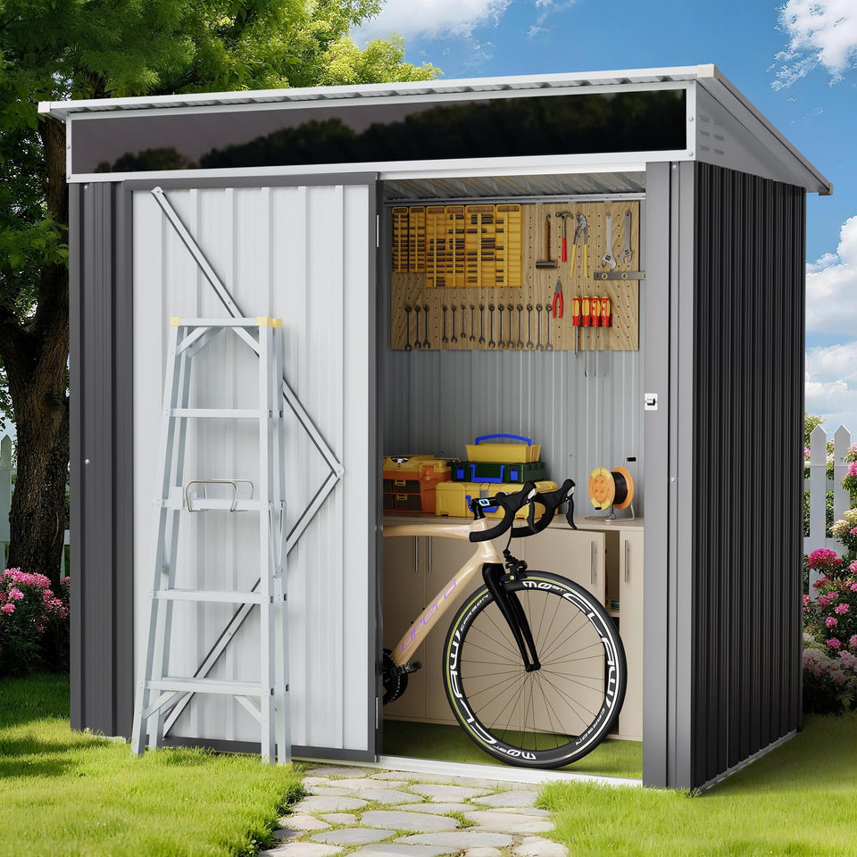 Shintenchi 6x4 ft outdoor storage shed front view for yard organization.