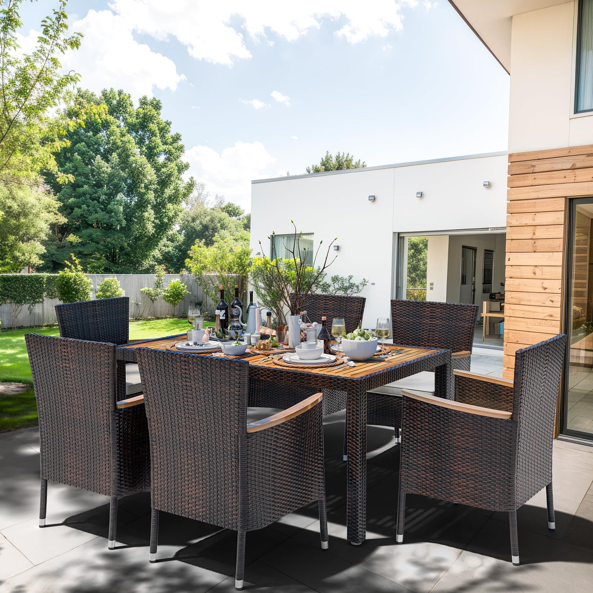 Shintenchi 7-piece dining set packaging in multiple boxes ensures safe delivery.