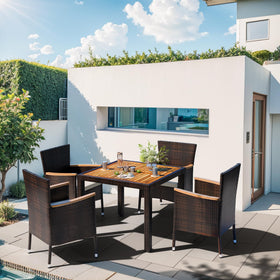 Shintenchi brown rattan dining set enhances patios and decks