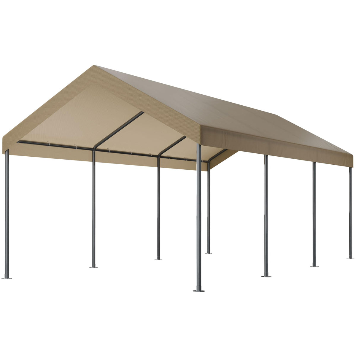Shintenchi 10x20ft carport with stable galvanized steel frame protects vehicle from sun and rain.
