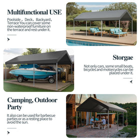 Shintenchi carport used as outdoor storage and bike shelter