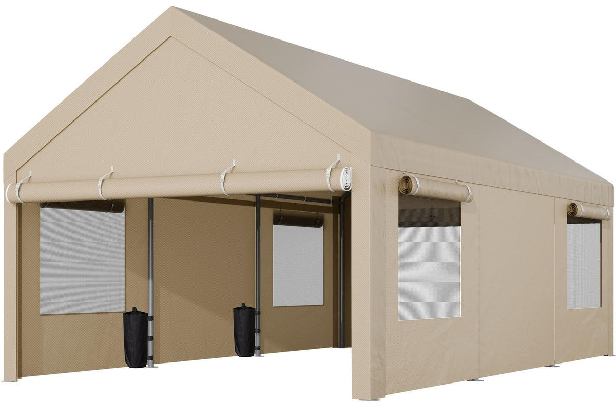 Shintenchi UV-resistant canopy protects vehicle from sun.