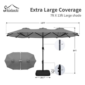Shintenchi double-sided rectangular umbrella with crank handle offers flexible sun protection options.