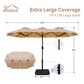 Shintenchi double-sided rectangular umbrella offers expansive sun coverage for patios.