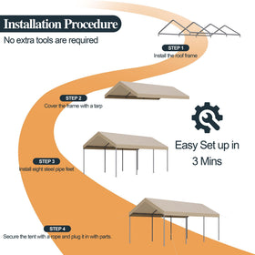 Shintenchi carport demonstrates easy tool-free setup for quick outdoor shelter.