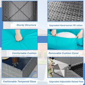 Shintenchi gray PE wicker weave provides durable, weather-ready seating.
