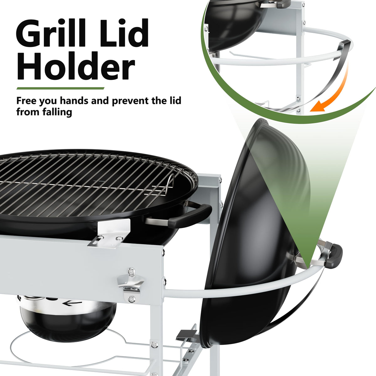 Shintenchi grill-table side-view demonstrates mobility with wheels for easy repositioning.