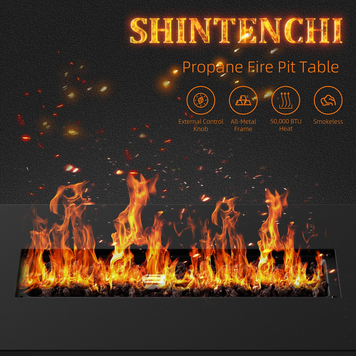 Shintenchi lava rocks included for even heat and glow.