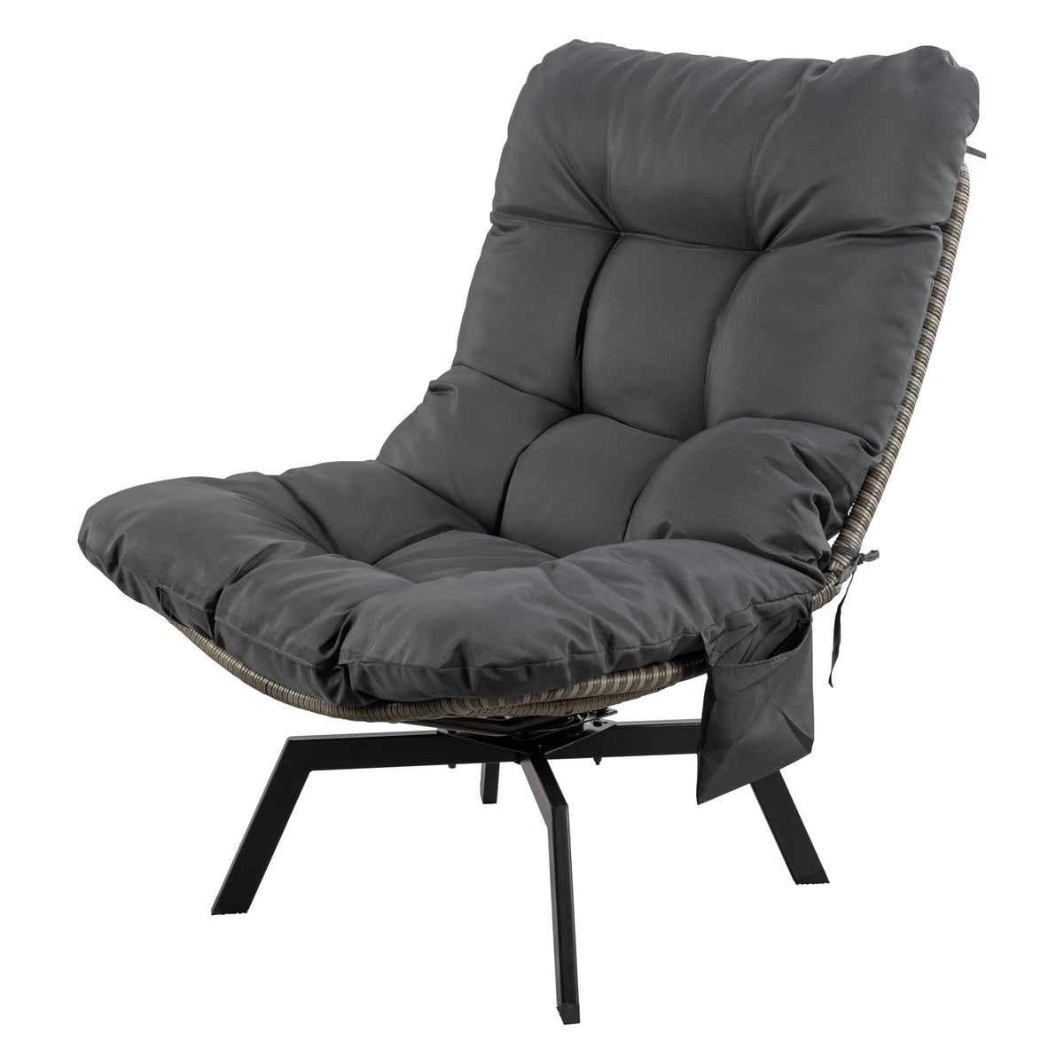 Shintenchi outdoor wicker swivel chair side view with grey cushion for patio versatility
