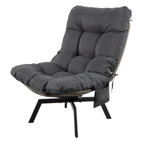 Shintenchi outdoor wicker swivel chair side view with grey cushion for patio versatility