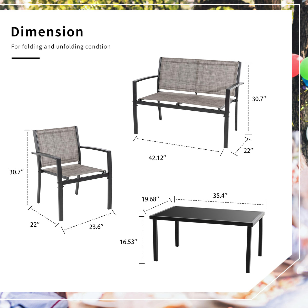 Shintenchi single chair close-up shows breathable textile weave for outdoor use.
