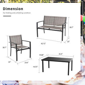 Shintenchi single chair close-up shows breathable textile weave for outdoor use.