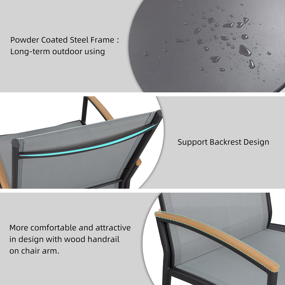Shintenchi patio table with tempered glass top, easy to wipe clean