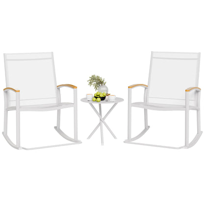 Shintenchi rocking bistro set on a white porch for relaxed afternoons