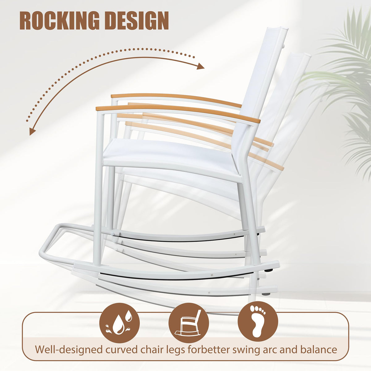 Shintenchi rocker chair with Textilene fabric provides breathable comfort