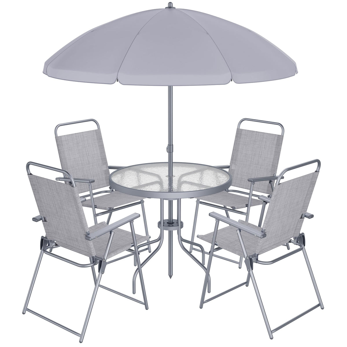 Shintenchi silver patio set ideal for small decks and intimate gatherings.