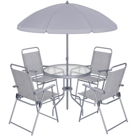 Shintenchi silver patio set ideal for small decks and intimate gatherings.