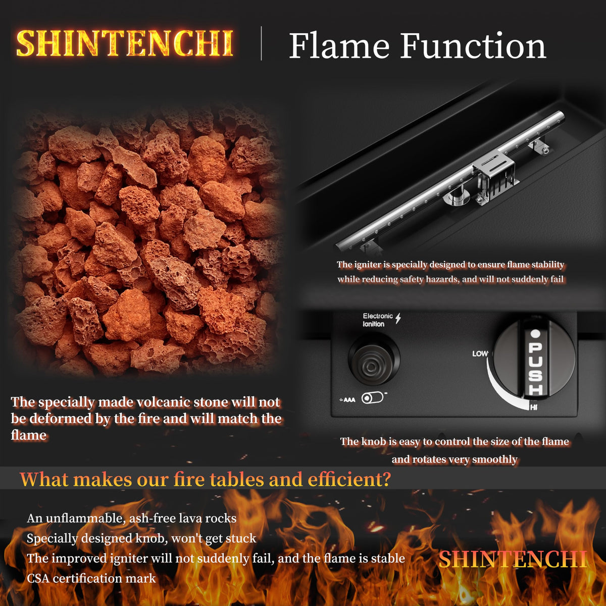Shintenchi stainless steel burner provides durable, clean heating.