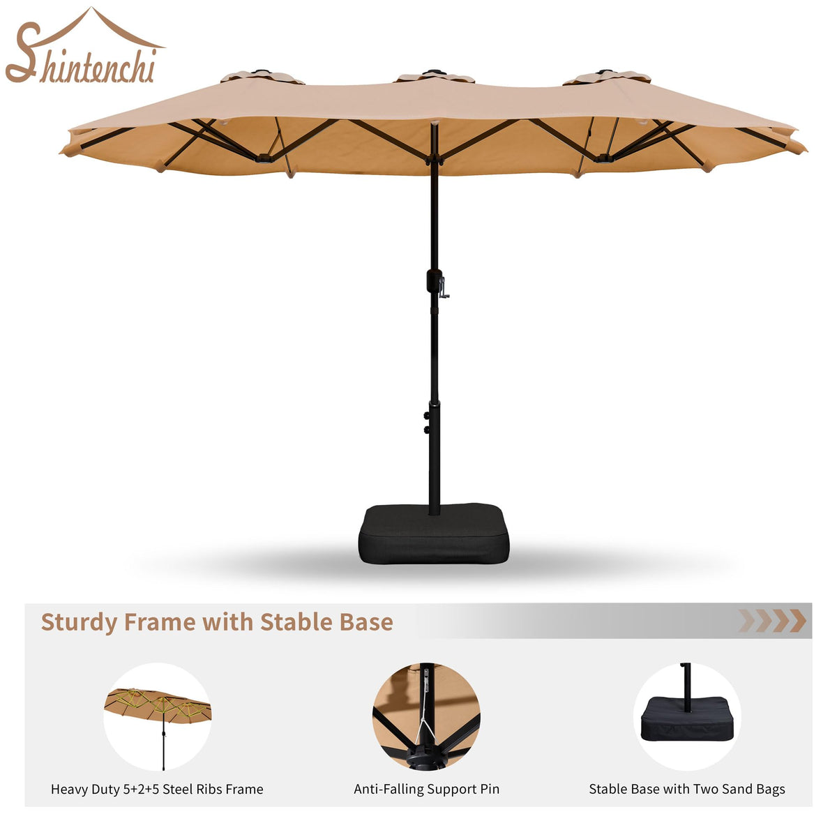 Shintenchi sturdy frame and steel pole resist breezes for safer outdoor use.