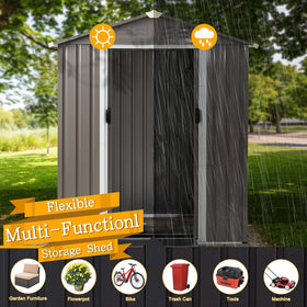 Shintenchi sturdy metal patio storage shed demonstrates durability for year-round use.