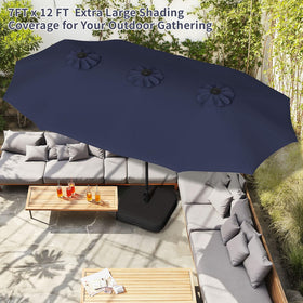 Shintenchi double-sided canopy provides expansive shade for outdoor gatherings.