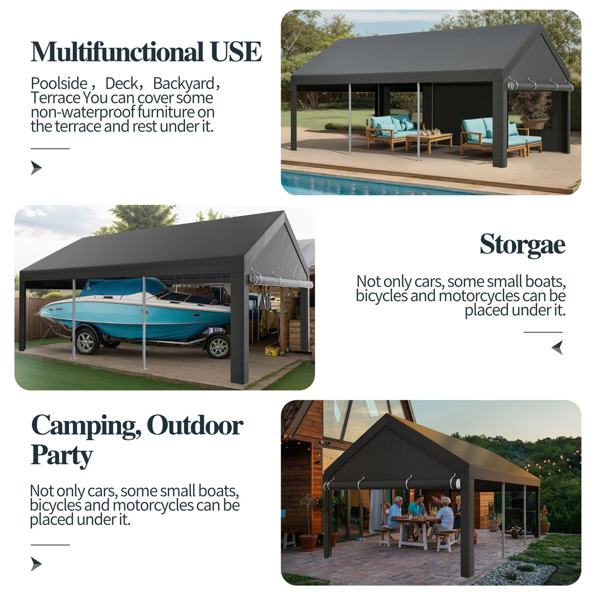 Shintenchi UV-resistant canopy protects vehicles from sun, dust, and light rain.