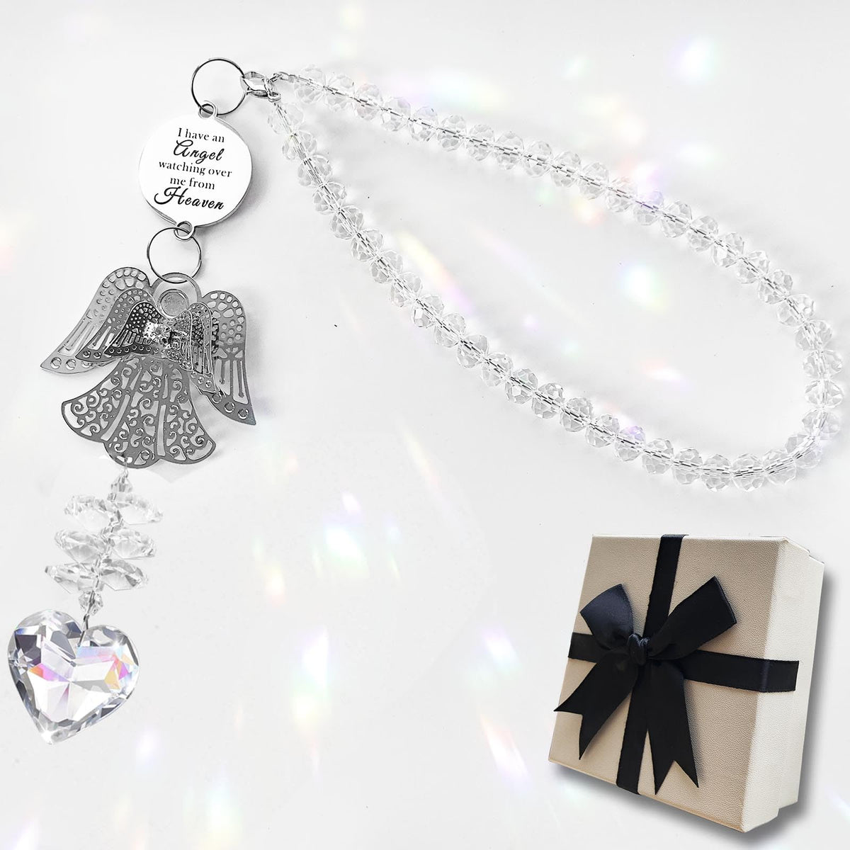 Shinyrize memorial suncatcher angel pendant closeup for car charm display