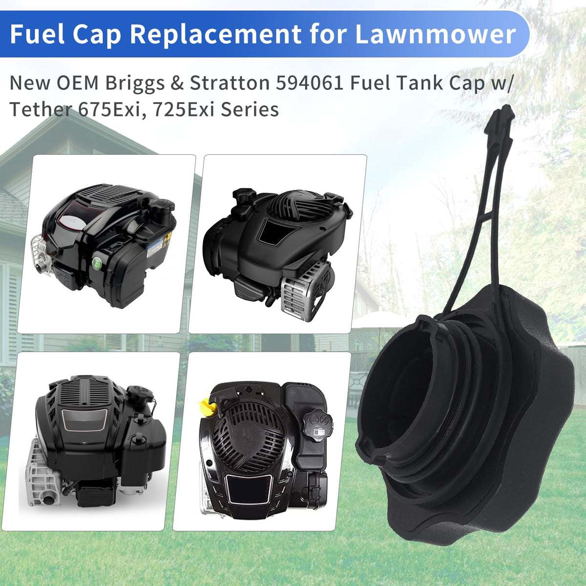 Shiosheng fuel tank cap displayed for quick mower replacement.