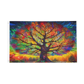 SHIRMDIY Hippie Tree Flag front view with vibrant colors for outdoor display