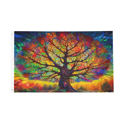 SHIRMDIY Hippie Tree Flag front view with vibrant colors for outdoor display