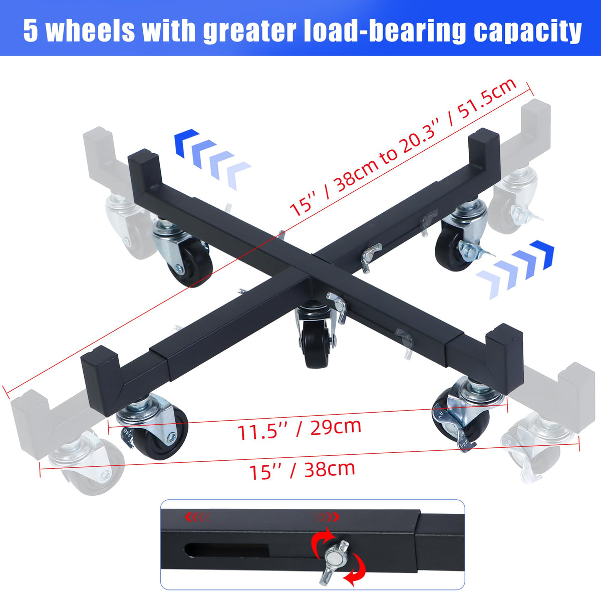 Shitailu adjustable dolly extends from 15 to 20.5 inches to fit large pots.