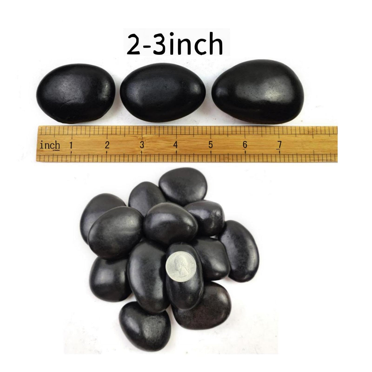 SHIZWU polished black pebbles for elegant garden decor and water feature accents.
