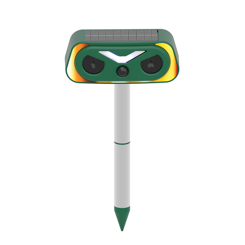 SHKI solar animal repellent front view deterring wildlife in the yard