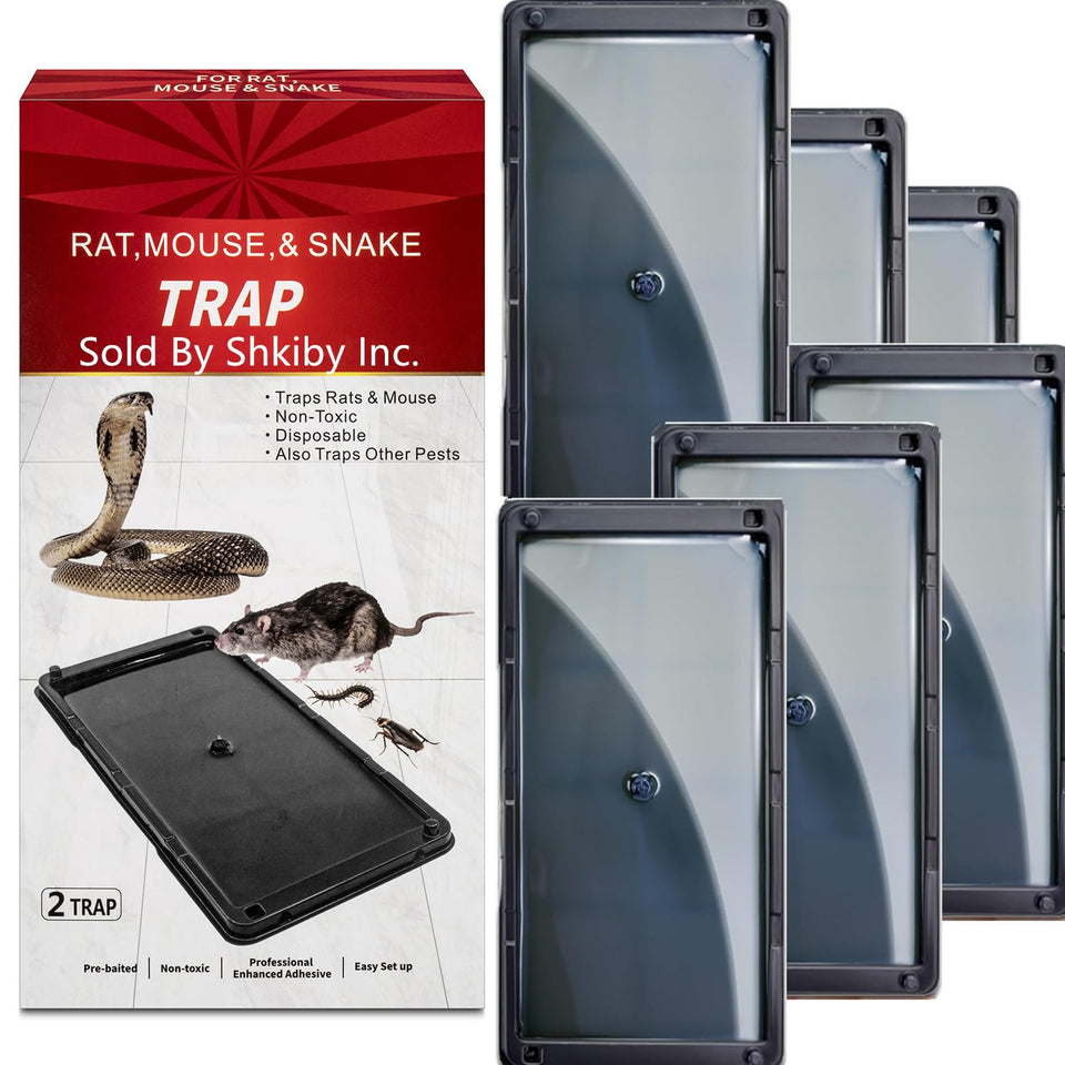 SHKIBY rat glue traps 6-pack packaging ready for quick setup along walls.