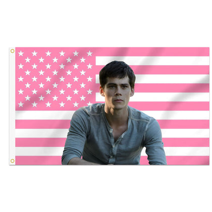Shmbada Dylan O'Brien 3x5 flag mounted on wall for dorm room style.