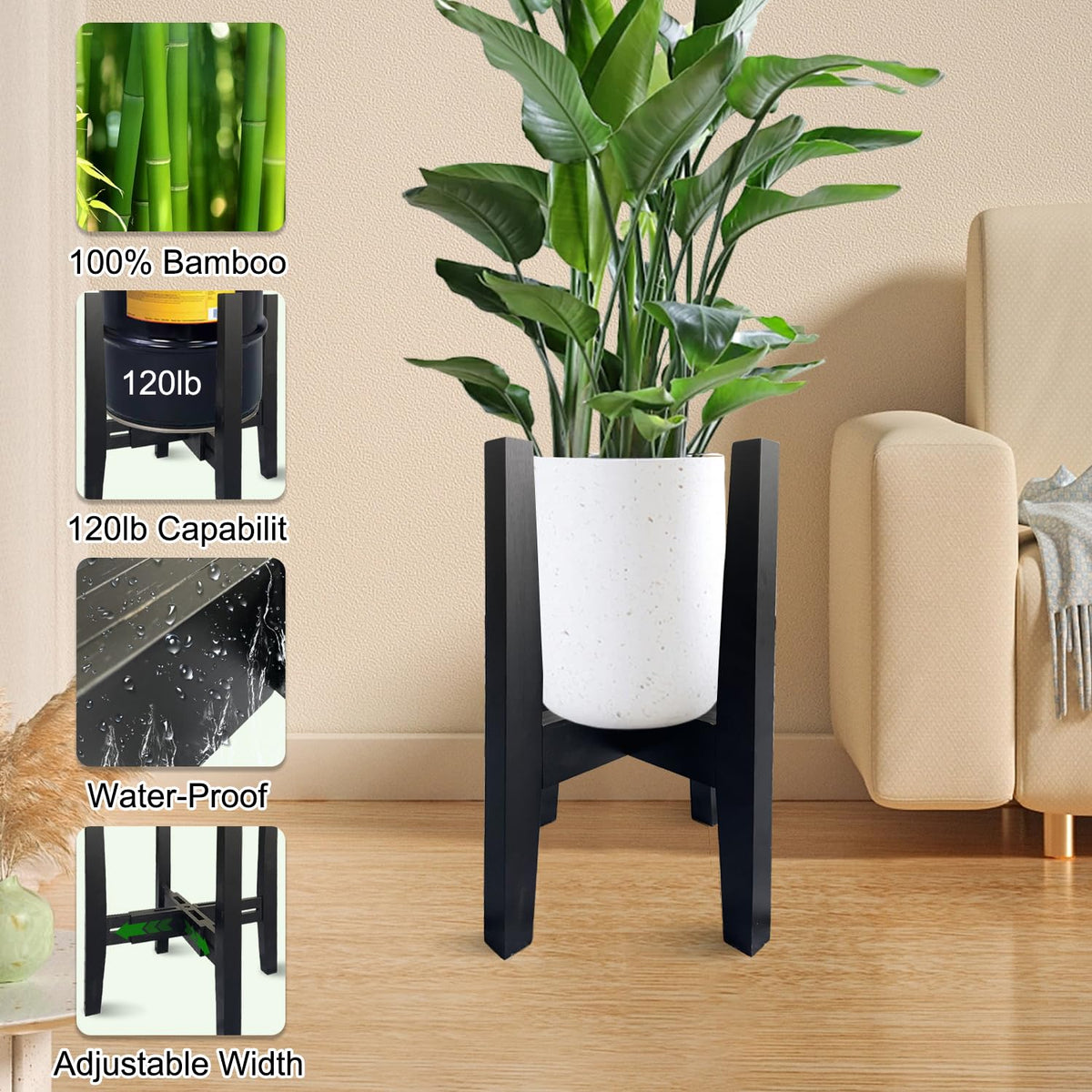 Sholramo pet-friendly bamboo stand keeps plants safely displayed.