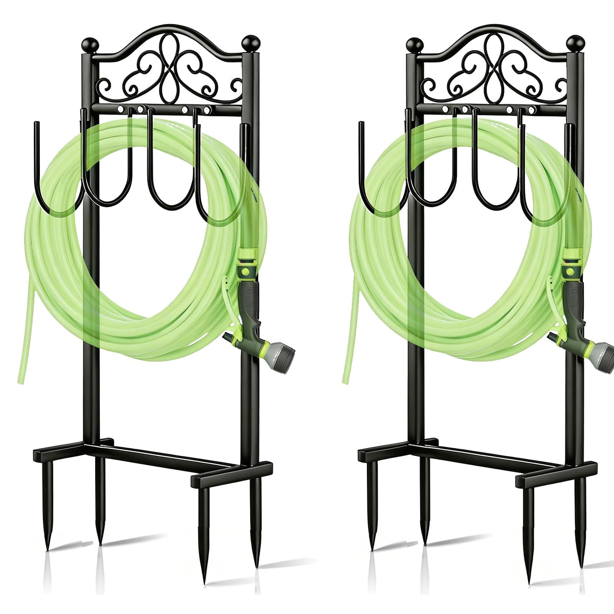 Shomextol 2-pack hose holder with four spikes for stable outdoor storage.