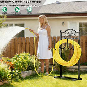 Shomextol 100ft-capacity hose holder accommodates long hoses without tangles.