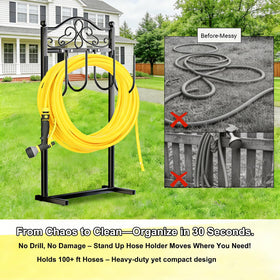 Shomextol outdoor garden hose reel maintains water flow with tangle-free storage.