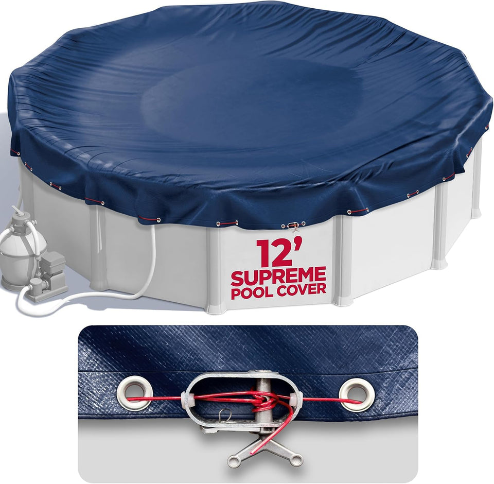 Shop Square 12ft round pool cover mesh texture detail enhances durability.