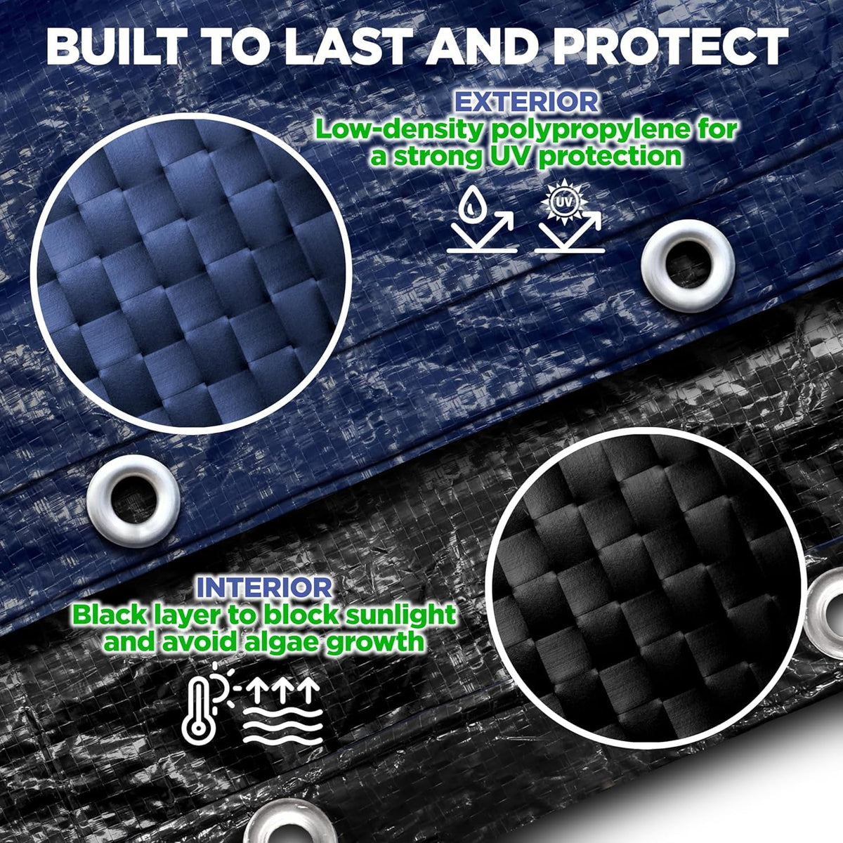 Shop Square 12ft round pool cover shown in snowy conditions for winter protection.