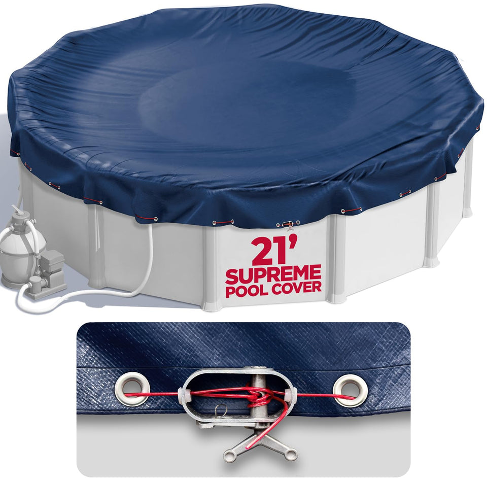 Shop Square 21 ft round pool cover shows heavy-duty mesh for winter protection