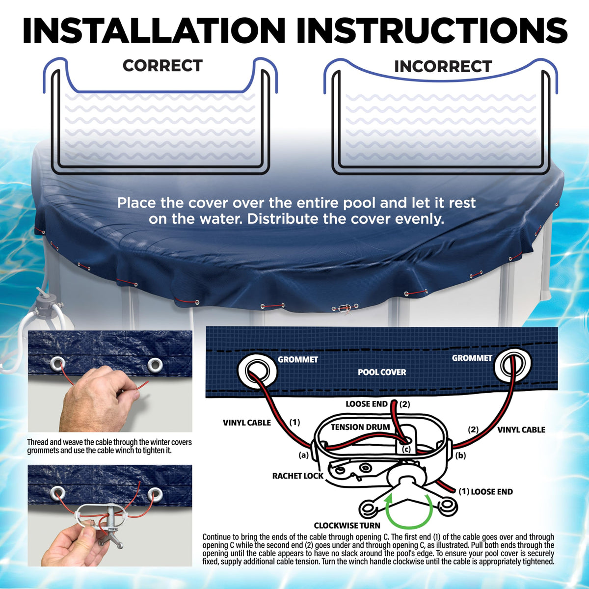 Shop Square pool cover demonstrates winter protection features with robust mesh